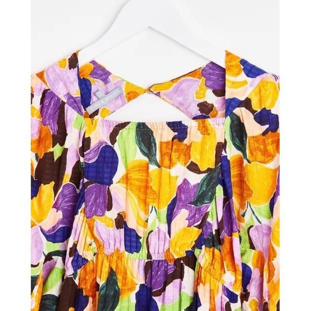 Oliver Bonas Size 10 Abstract Petal Floral Midi Dress New With Tags Light Weight - Picture 7 of 12